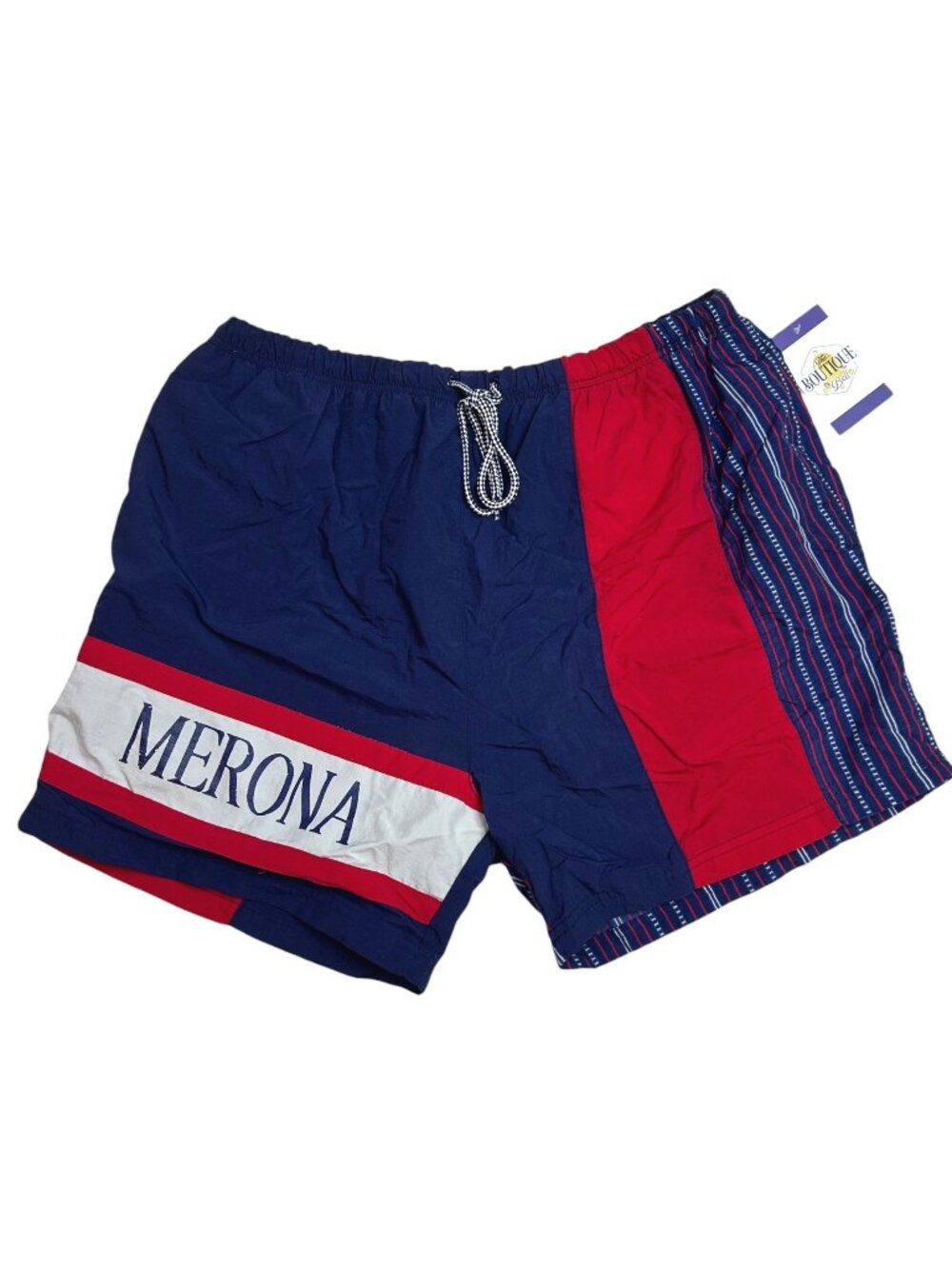 Vintage Merona Swim Trunks Colorblock Mens L Lined Drawstring Waist Back Pocket